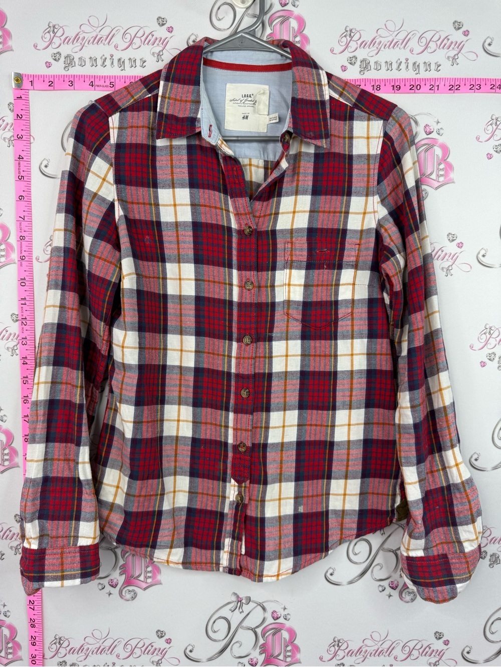 H&M button up long sleeve Classic Red Plaid Button-Up Shirt